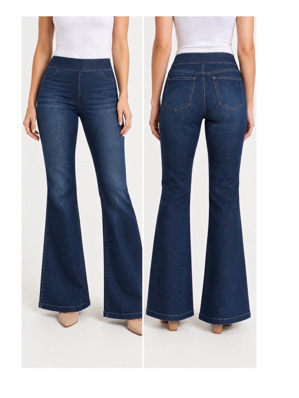 Spanx Shape Every Wear High Rise Pull-On Flare Jeans in a dark wash Size M